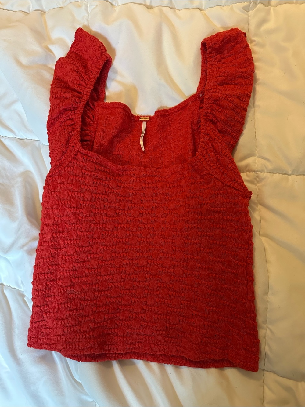 Free People Red Smocked Ruffle Strap Tank